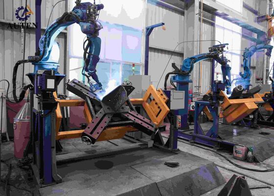 เครื่องเจาะมุม CNC พร้อมตัวกำหนดตำแหน่งคู่ หุ่นยนต์ก้าน 5 แกนสำหรับการเชื่อมโครงสร้างหอส่งกำลังที่แม่นยำ